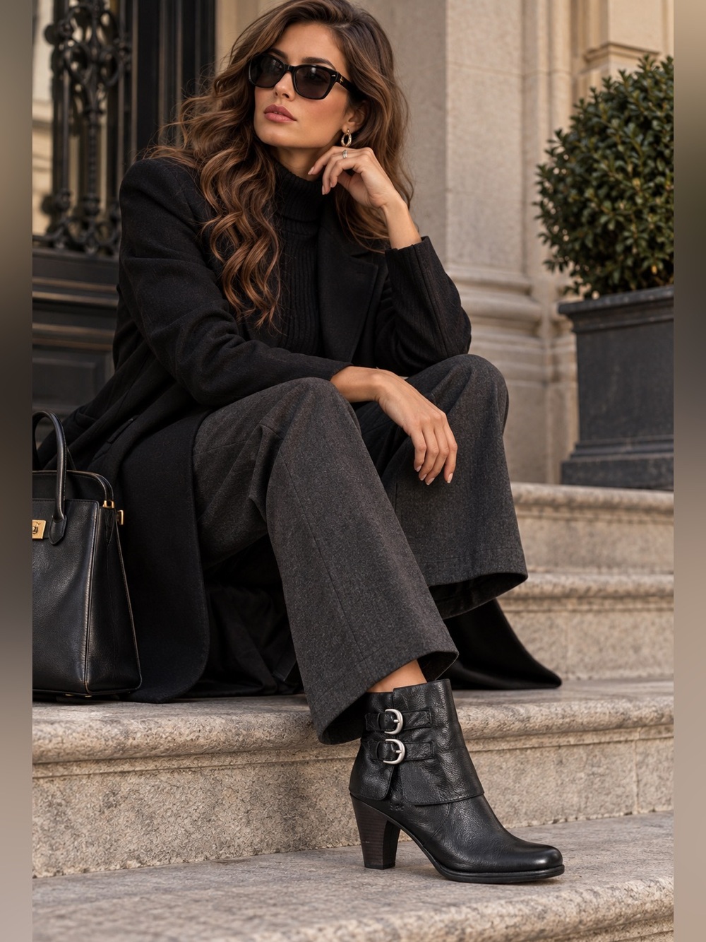 🍁BOC Born Concepts Black Leather Ankle Boots With Buckle Women Size 10